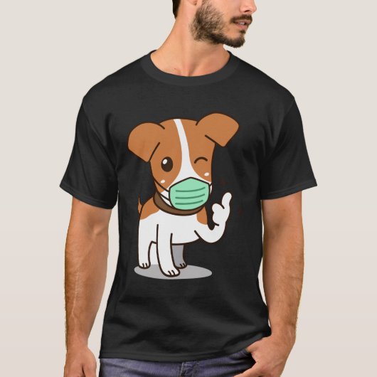 マスクを着た犬の漫画 Tシャツ (正面)