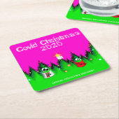 マスクを着ておもしろいいるCovidクリスマスツリー スクエアペーパーコースター (アングル)