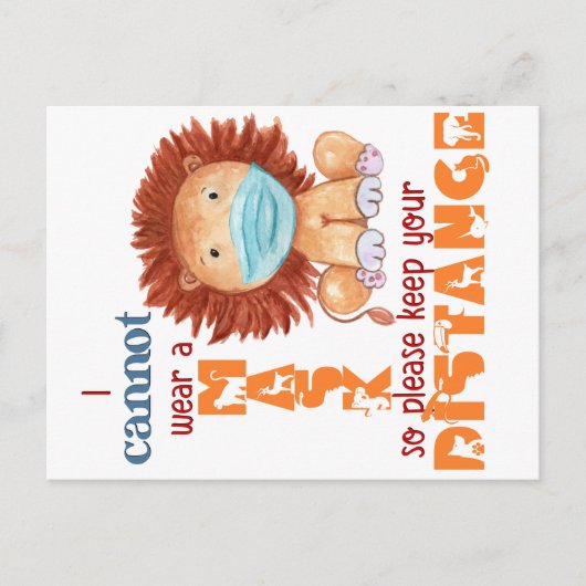 マスクを衣服できません – ライオン ポストカード (正面)