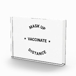 マスクアップ、距離、予防接種モダン文字 フォトブロック