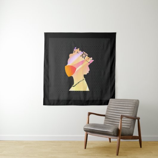 マスクアートを身に着けた顔ポップ・アートの女王 タペストリー (インサイチュ)
