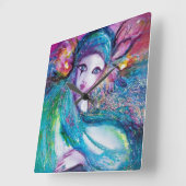 マスクインブルー/ヴェネツィアン仮装ボール,ティール(緑がかった色) スクエア壁時計 (傾斜)