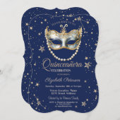 マスクエレガントスターズネイビーブルーキンセアニェラ 招待状 (正面/裏面)