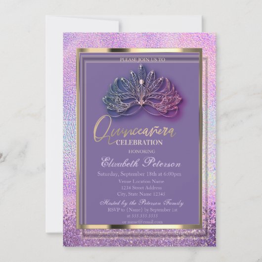 マスクエレガントダイアモンホログラフィッククインセニェラ 招待状 (正面)