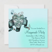 マスクエレガントティール（緑がかった色）ブルーマスカレードパーティー 招待状 (裏面)