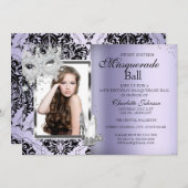 マスクエレガントヒール仮装スウィート16ラベンダー3 招待状 (正面/裏面)