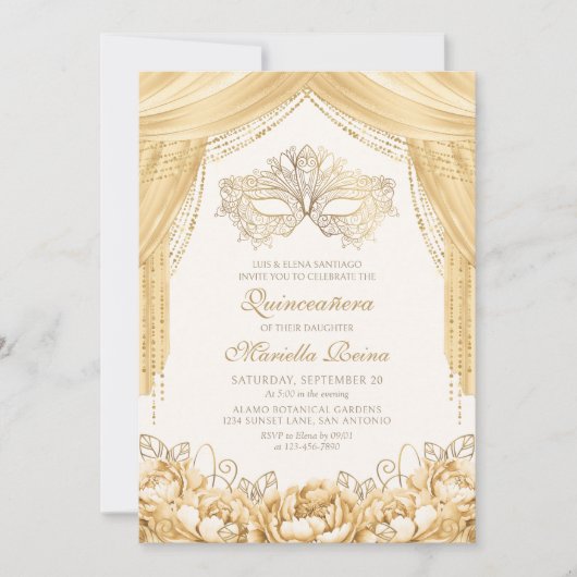 マスクエレガント仮装金ゴールドキンセアニェラ 招待状 (正面)
