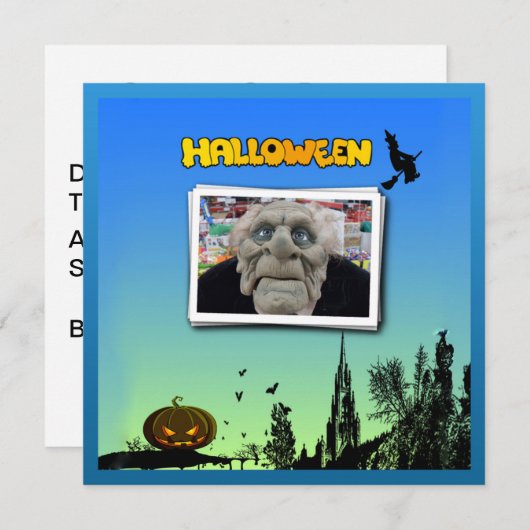 マスクオールドマンウィッ飛んでいるチ&ハロウィーンのカボチャのちょうちん招待状 招待状 (正面/裏面)