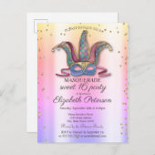 マスクカラフルダイアモンズマスカレードスウィート16 インビテーションポストカード (正面/裏面)