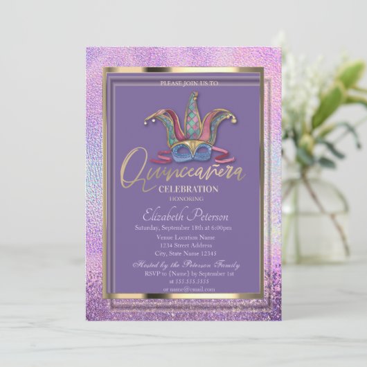 マスクカラフルホログラフィッククインセニェラ 招待状 (スタンド正面)