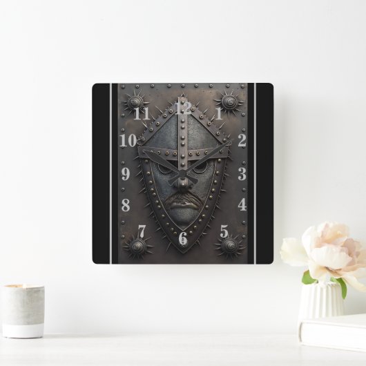 マスククロック付アイアンシールド スクエア壁時計 (ホーム)