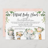 マスクサファリ動物バーチャルベビーシャワー 招待状 (正面/裏面)