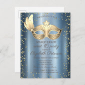 マスクダイアモンズブルーメタリックスイート16 インビテーションポストカード (正面/裏面)