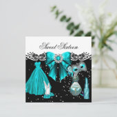 マスクティール(緑がかった色)ブルーSweet sixteen甘い16パーティー 招待状 (スタンド正面)