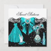 マスクティール(緑がかった色)ブルーSweet sixteen甘い16パーティー 招待状 (正面)