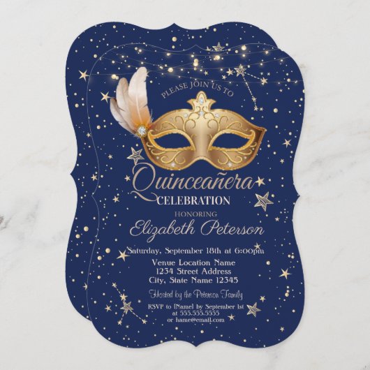 マスクネイビーブルースターズキンセニェラ招待状 招待状 (正面/裏面)