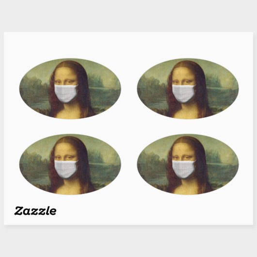 マスクパロディ付きモナリサ 楕円形シール (シート)