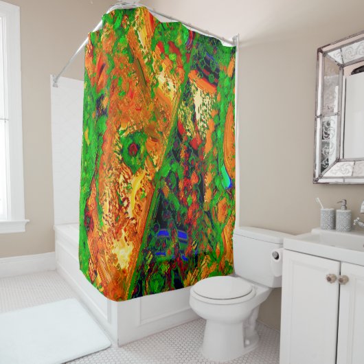 マスクパーティーまたは絵を描オレンジと緑のカーニバル シャワーカーテン (インサイチュ)
