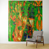 マスクパーティーまたは絵を描オレンジと緑のカーニバル タペストリー (インサイチュ)