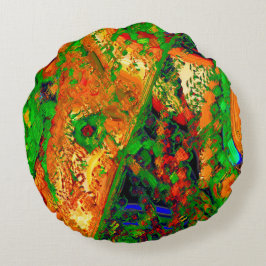 マスクパーティーまたは絵を描オレンジと緑のカーニバル ラウンドクッション