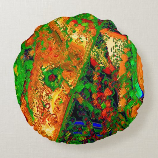 マスクパーティーまたは絵を描オレンジと緑のカーニバル ラウンドクッション (裏面)