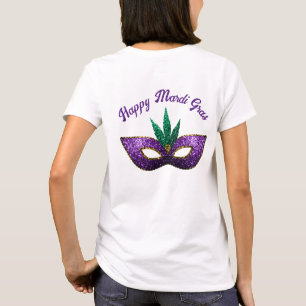 マスクパープルグリーンスパークルスハッピーマルディグラス2面 Tシャツ