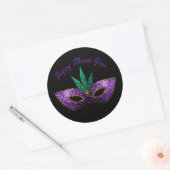 マスクパープルグリーンスパークルスハッピーマルディグラ ラウンドシール (封筒)