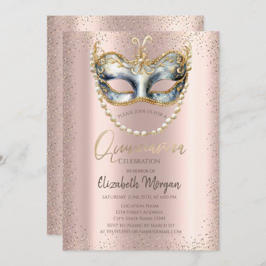 マスクパール紙吹雪バラ金ゴールドキンセアニラ 招待状 (正面/裏面)