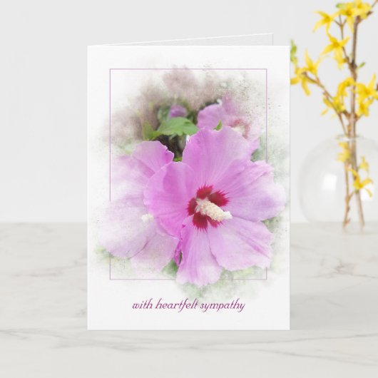 マスクフレーム付きピンクハイビスカス悔やみや弔慰 カード (黄色い花)