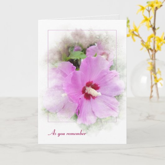 マスクフレーム付きピンクハイビスカス カード (黄色い花)