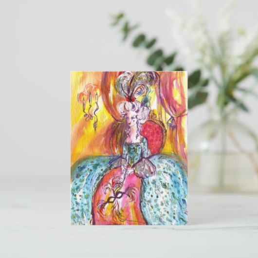 マスクベネチアン仮装のコロンビナレディ ポストカード (スタンド正面)