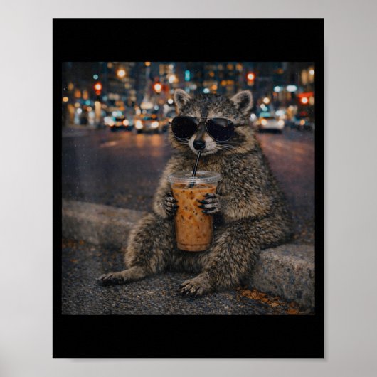 マスクラがアイスコーヒーを飲む面白い動物ミーム メンズ ポスター (正面)