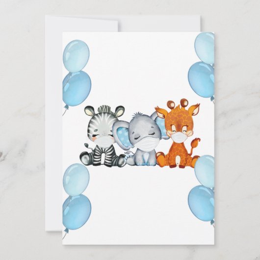 マスク付きサファリ動物バーチャルシャワー男の赤ちゃんI 招待状 (裏面)