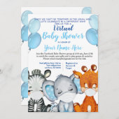 マスク付きサファリ動物バーチャルシャワー男の赤ちゃんI 招待状 (正面/裏面)