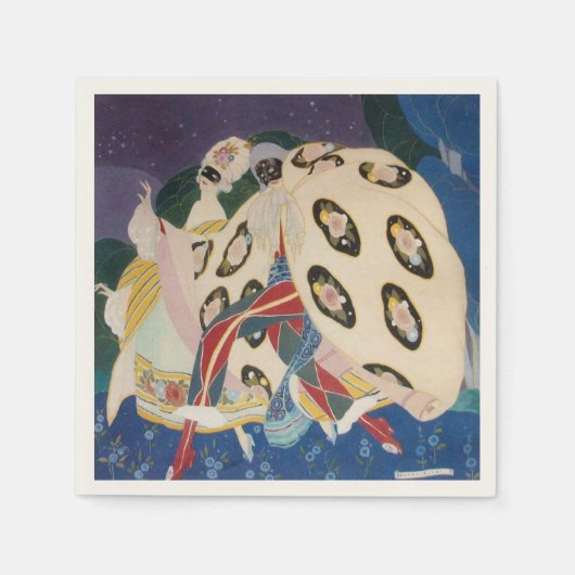 マスク付きノクターン/アールデコベネチアンマスカレード スタンダードカクテルナプキン (正面)