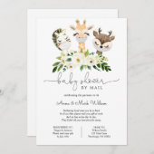 マスク付きベビーアニマル郵便で赤ちゃんシャワー 招待状 (正面/裏面)