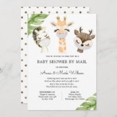 マスク付きベビーアニマル郵便で赤ちゃんシャワー 招待状 (正面/裏面)