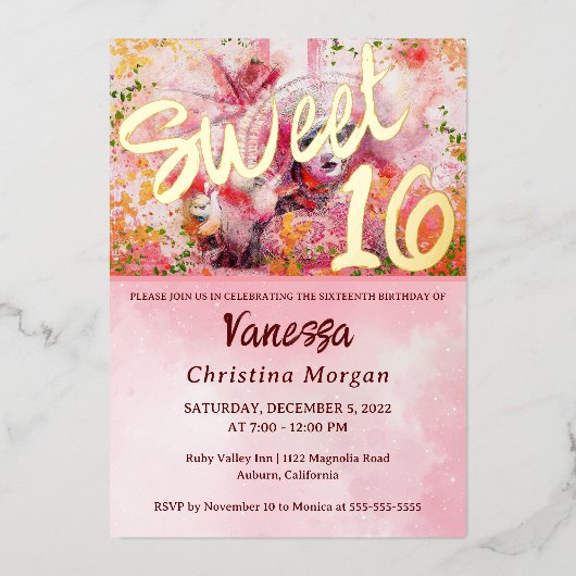 マスク付きボールスイート16招待状フォイル招待状 箔招待状 (正面)