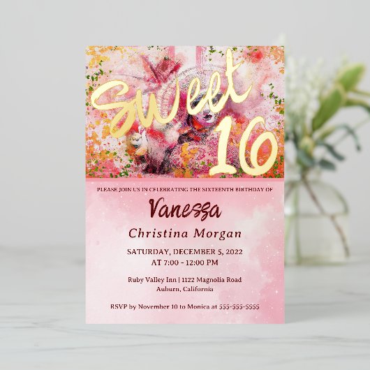 マスク付きボールスイート16招待状フォイル招待状 箔招待状 (立ち正面)