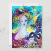 マスク付きレディ/ベネチアンマスカレードボール，金ゴールド 案内状 (正面)