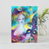 マスク付きレディ/ベネチアンマスカレードボール,金ゴールド 案内状 (スタンド正面)