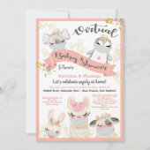 マスク付き仮想ベビーシャワー動物 招待状 (正面)