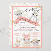 マスク付き仮想ベビーシャワー動物 招待状 (正面/裏面)