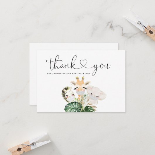 マスク付き水色のサファリ動物ありがとう カード (正面/裏面インサイチュ)