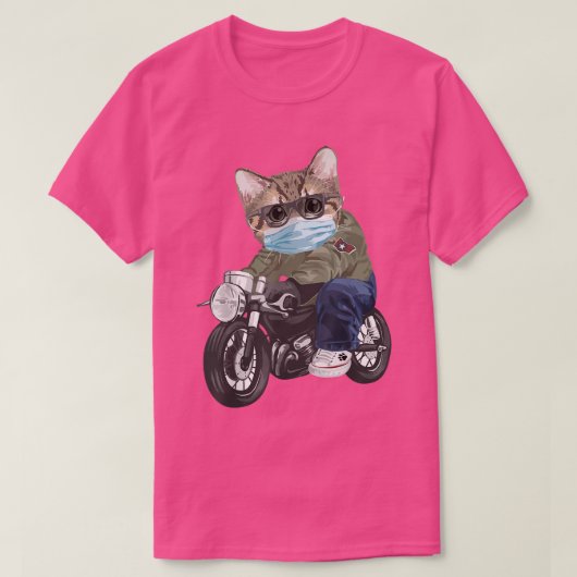 マスク付き猫乗用自動二輪車 Tシャツ (デザイン正面)