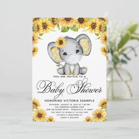 マスク付き赤ちゃんシャワー付ひまわり象 招待状 (スタンド正面)