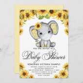 マスク付き赤ちゃんシャワー付ひまわり象 招待状 (正面/裏面)