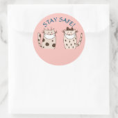 マスク付き2匹の猫ステッカー ラウンドシール (バッグ)