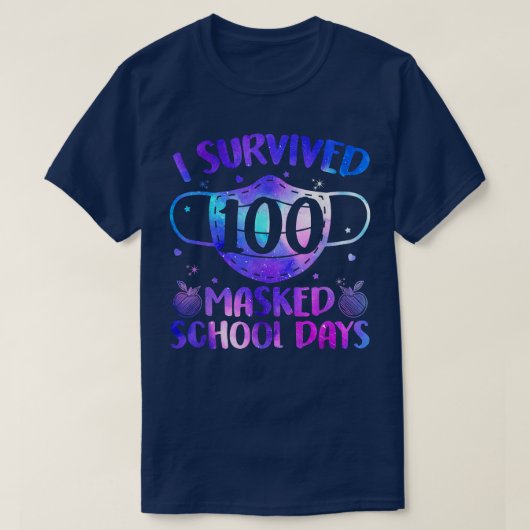 マスク姿で100日間学校生活を乗り切った! 100日目の学校 Tシャツ (デザイン正面)