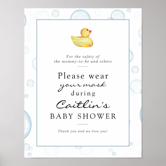 マスク必須ベビーラバーダックシャワー記号 ポスター (正面)